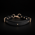 Adjustable Black Leather Choker Collar with Gold Hardware and Optional Leash